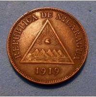 1919 REPUBLICA DE NICARAGUA BRONZO UN CENTAVO DE CORDOBA