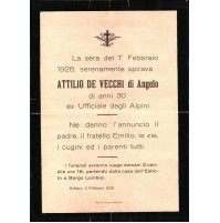 1928 - ATTILIO DE VECCHI UFFICIALE DEGLI ALPINI - BORGO LAMBIOI BELLUNO C11-708