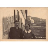 1936 FOTOGRAFIA DI COPPIA DI CONIUGI SUL BANCONE - GENOVA SESTRI -
