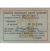 1959 TESSERA SOCIETA' NAZIONALE DANTE ALIGHIERI - SAVONA TOMMASO PACCINI ALBENGA
