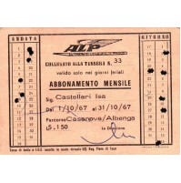 1967 TESSERA AUTOBUS AUTOSERVIZI LENGUEGLIA PAOLO ALBENGA LIGURIA 1-132