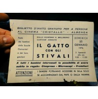 1976 BIGLIETTO INVITO GRATUITO CINEMA CRISTALLO ALBENGA IL GATTO CON GLI STIVALI