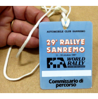 1987 - BADGE / 29° RALLYE SANREMO - COMMISSARIO DI PERCORSO -
