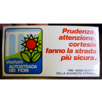 ADESIVO VINTAGE - AUTOSTRADA DEI FIORI 1986 ANNO DELLA SICUREZZA STRADALE -