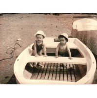 ANNI '50 - FOTO DI COPPIA DI BAMBINI IN BARCA AL MARE SPIAGGIA - 