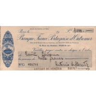 ASSEGNO BANQUE FRANCE PORTUGAISE D'OUTREMER - ANTICO ASSEGNO MILLE FRANCS