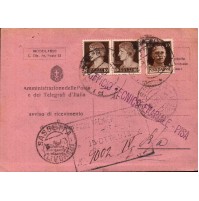 AVVISO DI RICEVIMENTO POSTE E TELEGRAFI 1943 - SASSETTA LIVORNO  - C10-718