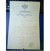 Anno 1876 - IL MINISTRO DELLA PUBBLICA ISTRUZIONE - REGIA UNIVERSITA' DI GENOVA 