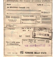 BIGLIETTO DEL TRENO - BOLOGNA CENTRALE ALBENGA - 1972