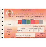BIGLIETTO PARTITA DI CALCIO 24/11/98 A.S. MONACO / O. MARSEILLE UEFA CUP C8-532