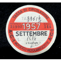 BOLLO MOTOCICLI A.C.I. 1957 - SETTEMBRE - TIMBRATO SUL RETRO / GENOVA -