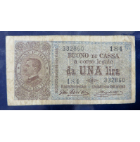 BUONO DI CASSA A CORSO LEGALE DA UNA LIRA - 1914