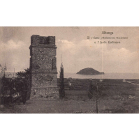 CARTOLINA DI ALBENGA SAVONA - IL PILONE MONUMENTO NAZIONALE E ISOLA  VG 1915