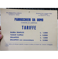 CARTONCINO - TARIFFE PARRUCCHIERI DA UOMO - COMUNE DI ALBENGA - 1970ca