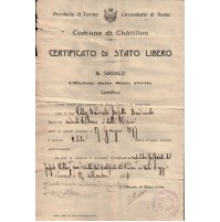 CERTIFICATO DI STATO LIBERO - CHATILLON - 1916 - AOSTA - 
