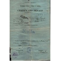 CERTIFICATO PENALE TRIBUNALE DI AOSTA - 1916 SINDACO DI CHATILLON - 