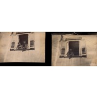 COPPIA DI FOTO MILITARI REGIO ESERCITO AFFACCIATI ALLA FINESTRA - WWI -
