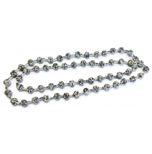 Collana lunga composta da perline azzurre multicolore stile vintage artigianale