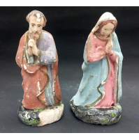 Coppia statuinte del presepe in gesso - Giuseppe e Maria - Altezza : 14 Cm
