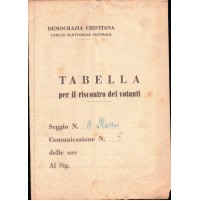 DEMOCRAZIA CRISTIANA - TABELLA PER IL RISCONTRO DEI VOTANTI - ALASSIO 1953 3-153