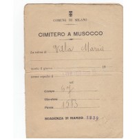 DOCUMENTO COMUNE DI MUSOCCO MILANO CIMITERO MAGGIORE 1928  19-63