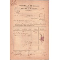 DOCUMENTO DEL 1886 - MANDATO DI PAGAMENTO OSPEDALE DI LOANO -