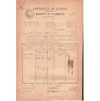 DOCUMENTO DEL 1886 - MANDATO DI PAGAMENTO OSPEDALE DI LOANO 