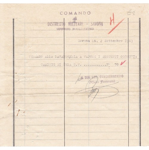 DOCUMENTO DISTRETTO MILITARE DI SAVONA 2 SETTEMBRE 1943 21-94