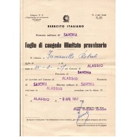 ESERCITO ITALIANO FOGLIO DI CONGEDO ILLIMITATO 1957 - ALASSIO -  C8-44