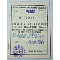 FERROVIE DELLO STATO 1968 BIGLIETTO CHILOMETRICO Km 2000 - TORINO - F.S.