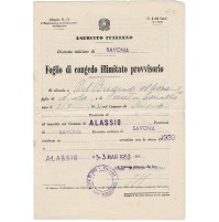 FOGLIO DI CONGEDO ILLIMITATO ALASSIO SAVONA 1953 4-85