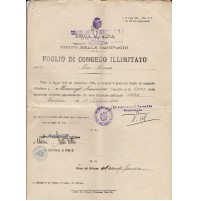 FOGLIO DI CONGEDO ILLIMITATO FINE FERMA VENEZIA FIRMA SINDACO ANDORA 1924 9-163