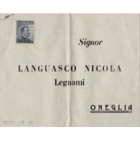 FRANCOBOLLO CENT. 15 SU BUSTA LEGNAMI LANGUASCO NICOLA IMPERIA ONEGLIA 4-60