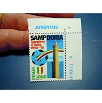 FRANCOBOLLO SAMPDORIA CAMPIONE D'ITALIA 1990-91 3000 LIRE / JUVENTUS