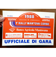 GROSSA TARGA IN CARTONCINO - 1988 7° RALLY MANTOVA CORSE - UFFICIALE DI GARA -