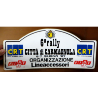 GROSSO ADESIVO 6° RALLY CITTA' DI CARMAGNOLA - 1987 - ORGANIZZAZIONE -