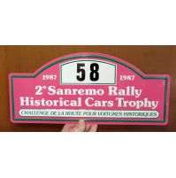 GROSSO TARGA IN METALLO - 1987 2° SANREMO RALLY - HISTORICAL CARS TROPHY - N°58