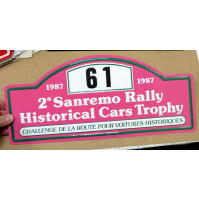 GROSSO TARGA IN METALLO - 1987 2° SANREMO RALLY - HISTORICAL CARS TROPHY - N°61