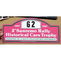 GROSSO TARGA IN METALLO - 1987 2° SANREMO RALLY - HISTORICAL CARS TROPHY - N°62