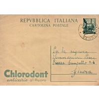 INTERO POSTALE DA GIOVI PER GENOVA  BAMBINA SCRIVE ALLA MAMMA  - 1952 CHLORODONT