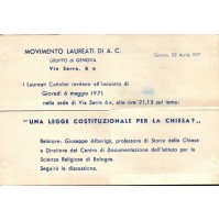 INVITO 1971 - MOVIMENTO LAUREATI DI AZIONE CATTOLICA - GRUPPO DI GENOVA