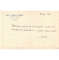 LETTERA DEDICA E FIRMA DEL SINDACO DI CASSINETTA LUGAGNANO MILANO 1961 C10-855