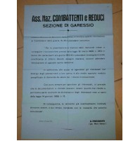 MANIFESTO ASS. NAZ. COMBATTENTI E REDUCI GARESSIO 1968 PRIMA GUERRA WWI 20-27