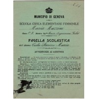 PAGELLA 1908 MUNICIPIO DI GENOVA SCUOLA ELEMENTARE MARIA MAZZINI 10-33