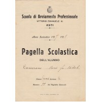 PAGELLA SCUOLA AVVIAMENTO PROFESSIONALE VITTORIO EMANUELE III ASTI 1927 10-42