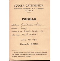 PAGELLA SCUOLA CATECHISTICA - PARROCCHIA COLLEGIATA ALASSIO - ANNO 1951-52