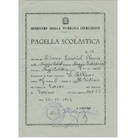 PAGELLA SCUOLA ELEMENTARE SILVIO PELLICO COMUNE DI TORINO 1962 10-40D