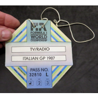 PASS FORMULA 1 TV/RADIO ITALIAN GP 1987 - GRAN PREMIO D'ITALIA - WORLD CHAMPIONS