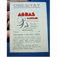 PICCOLO DEPLIANT PUBBLICITARIO : OBESITA' ? AGRAS MAZZOLINI - 1933 