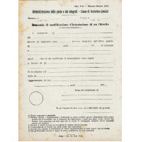 POSTE E TELEGRAFI MODULARIO 1920 DOMANDA MODIFICA INTESTATARIO LIBRETTO 18-34